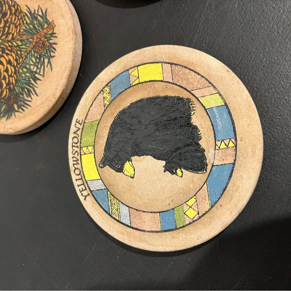 Vintage Yellowstone National Part Souvenir Coasters Set 3 Pinecone Moose Bear - Picture 2 of 8